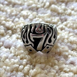 Silver 7 Dice Flame Ring